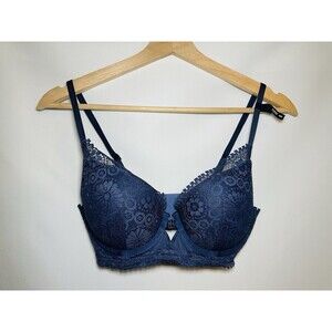 Aerie‎ Real Power Plunge Push Up Joy Lace Bra Navy Blue Women's 32D NWT